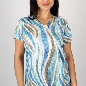 Camiseta mujer cuello pico estampada rayas