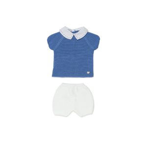 Conjunto dos piezas azul con cuello blanco piqué ribeteado