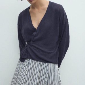 Cárdigan mujer fino de lino con botonadura cruzada ese O ese