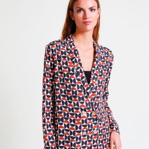 Americana mujer cruzada con cuello solapa estampada