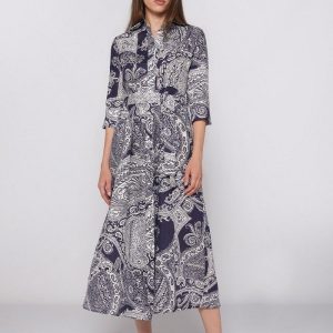 Vestido mujer midi camisero de lino con estampado Paisley