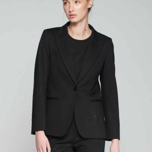 Americana mujer con cuello solapa y pedrería