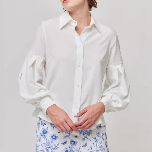 BLUSA CAMISERA BLANCA MANGA LARGA PARA MUJER MORRIS