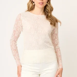 BLUSA DE ENCAJE DE MANGA LARGA Y CUELLO REDONDO EUGENIA