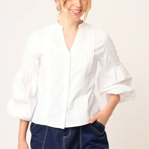 BLUSA BLANCA DE ALGODÓN MANGA LARGA CON ABERTURA Y BOTONES VISIR