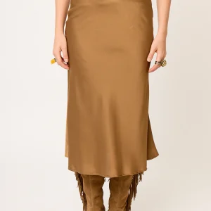 FALDA CASUAL SATINADA CON CORTE ACAMPANADO LARGO MIDI GARNIER