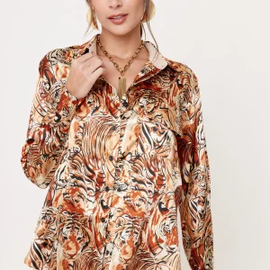 BLUSA CAMISERA ANIMAL PRINT MANGA LARGA PARA MUJER KANDINSKY