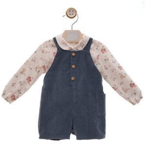 Peto micropana azul y camisa estampada con animalitos y casitas «Familia Pincel» YOEDU