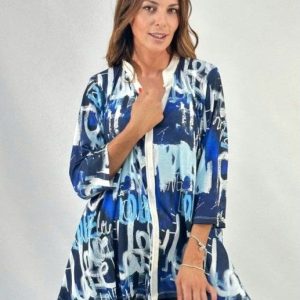 Blusón maxi mujer cuello pico con estampado Grafitti